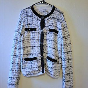 Black and White Knit Tweed-Look Sioni Cardigan with Buttons Size M